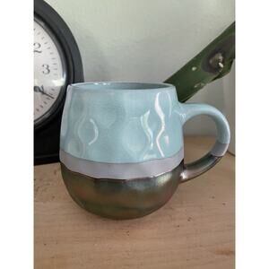 Artisan Crafted Stoneware Mug AQUA with Pewter Metallic 20 oz